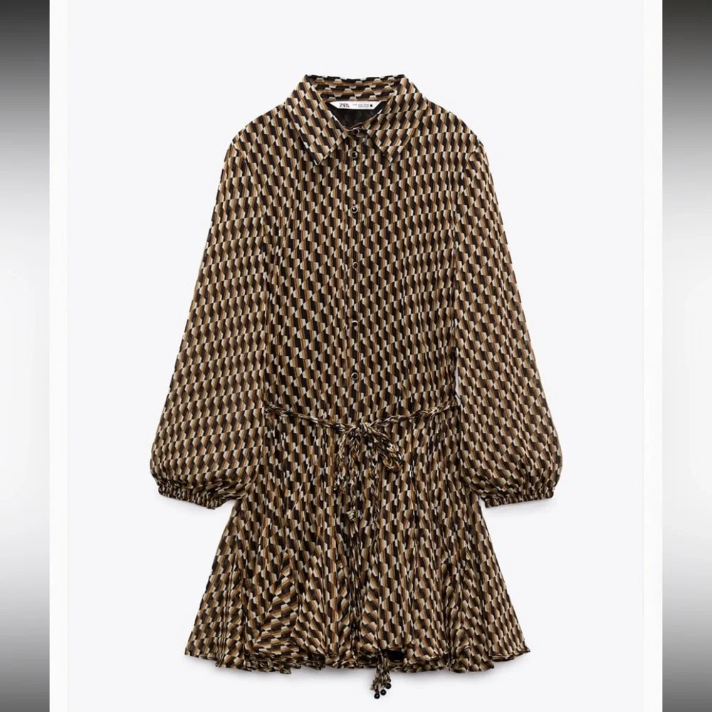 zara mini brown and black dress with metallic detail - Picture 4 of 6